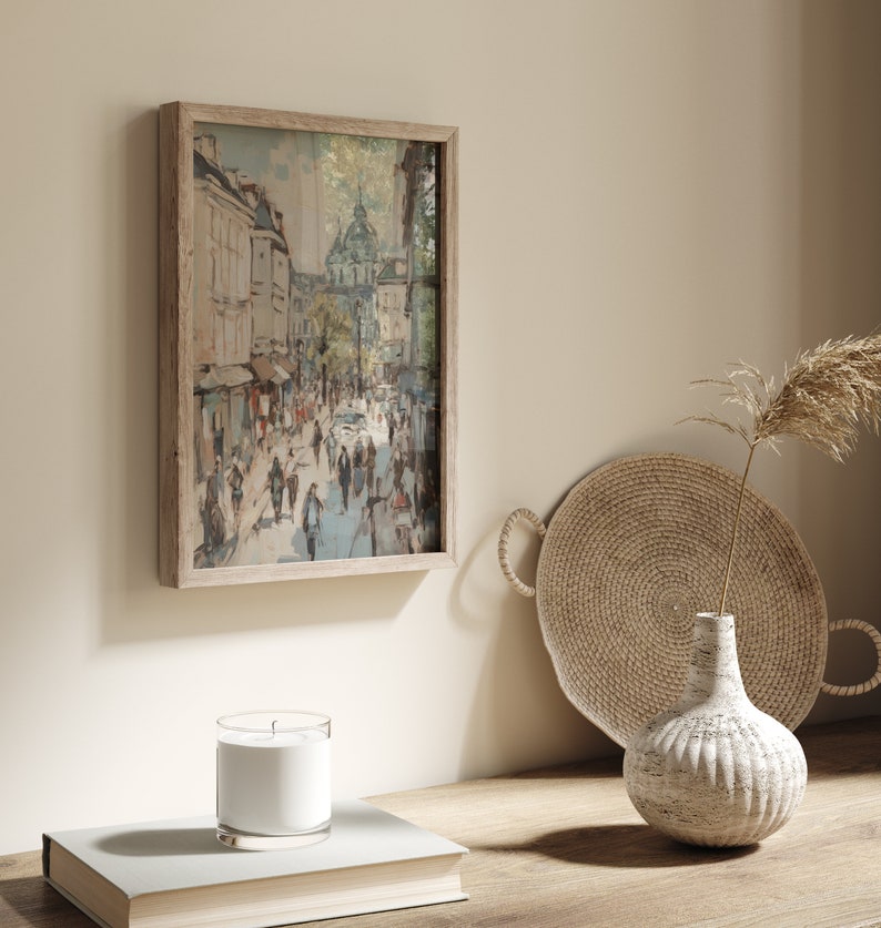 Neutral Paris Cityscape, Vintage Style Wall Art, Paris Street Scene, Downloadable Print image 3