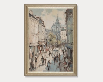 Neutral Paris Cityscape, Vintage Style Wall Art, Paris Street Scene, Downloadable Print