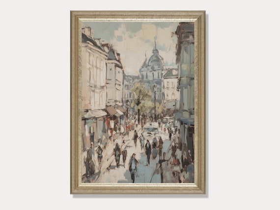 Neutral Paris Cityscape, Vintage Style Wall Art, Paris Street Scene, Downloadable Print