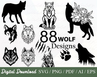 88 Wolf SVG Bundle, Wolf PNG, Wolf Head SVG, Wolf Shirt Files, Wolf Clipart, Wolf Art, Wolf Vektor, Wolf Cut Files, Wolves Svg, Wolf Cricut