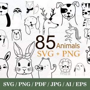 85 Tiere SVG Bundle| SVG für Plotterdatei | Tier handgezeichnete Stil | Kinderzimmer Svg | Süßes Tier Svg | Svg,Png,Eps | für cricut Silhouette