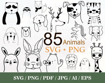 85 Animals SVG Bundle| SVG For Cut file | Animal Hand Drawn Style | Nursery Svg | Cute Animal Svg | Svg,Png,Eps | for cricut Silhouette