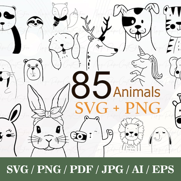 85 Animals SVG Bundle| SVG For Cut file | Animal Hand Drawn Style | Nursery Svg | Cute Animal Svg | Svg,Png,Eps | for cricut Silhouette