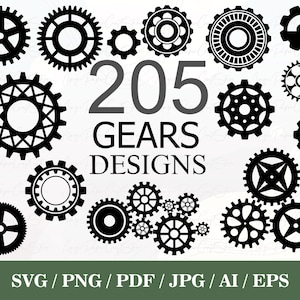 205 Gears SVG Bundle | Cogs and Gears svg | Gears PNG | Gears Clipart | Metal Gears svg | Gears Cut Files | Gears Vector | Steampunk SVG