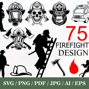 75 Firefighter SVG Bundle | Fireman SVG | Firefighter PNG | Firefighter Silhouette | Firefighter Cut Files | Firefighter Clipart