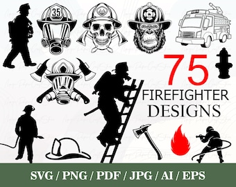 75 Firefighter SVG Bundle | Fireman SVG | Firefighter PNG | Firefighter Silhouette | Firefighter Cut Files | Firefighter Clipart