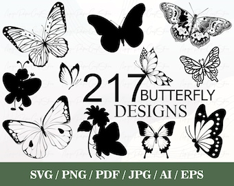 217 Butterfly Svg Bundle, Butterfly Svg, Cricut SVG Files, Cricut SVG Files, Butterfly SVG Layered,  Butterfly Clipart, Butterflies Svg