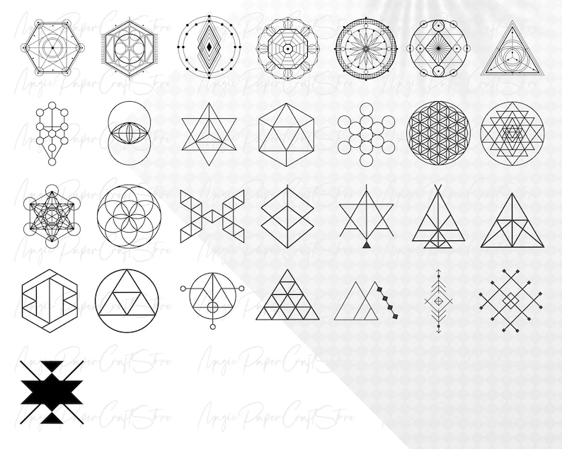 K&ouml;nnte beinhalten: Ein Satz von 30 geometrischen Formen in Schwarzwei&szlig;, darunter Kreise, Dreiecke, Quadrate, Sterne und andere abstrakte Designs. Diese Formen eignen sich perfekt f&uuml;r den Einsatz in Kunst-, Bastel- und Designprojekten.