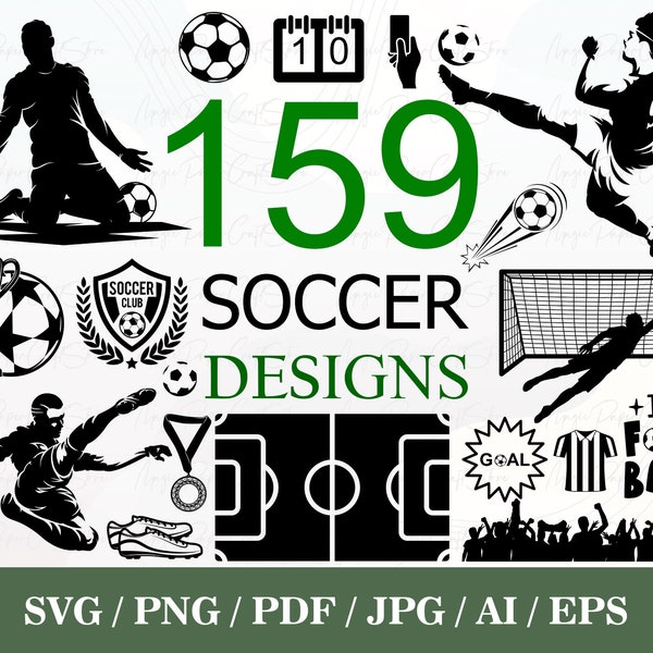 159 SOCCER SVG Bundle | Football Svg | Football Silhouette | Football Cut File | Soccer Ball Svg | Soccer Player Svg | Soccer PNG
