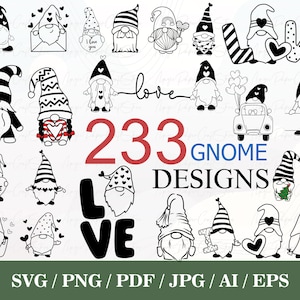 233 Gnome SVG Bundel| Gnome Png Ontwerp | Hou van SVG | Gnome Clipart | Kabouter Silhouet | Gnomes SVG | Knip bestand Svg Png Pdf