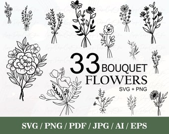 Pacote de buquê svg, buquê svg, pacote de flores silvestres svg, floral svg, buquê minimalista svg, flores svg, botânico svg, pacote de flores svg