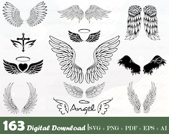 163 Angel wings svg bundle, Wings SVG, Wings PNG, Wings cut file, Angel wings, Angel wings Clip Art, instant download angels