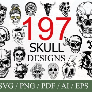 Skull svg bundle, skull png files, sugar skulls svg, Skull PNG Bundle, Skull Head Svg, Instant download image 1