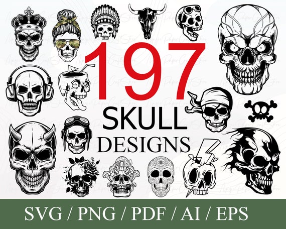Skull svg bundle, skull png files, sugar skulls svg, Skull PNG Bundle, Skull Head Svg, Instant download