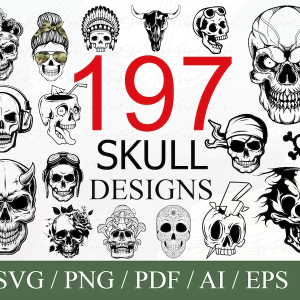 Skull svg bundle, skull png files, sugar skulls svg, Skull PNG Bundle, Skull Head Svg, Instant download