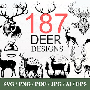 187 Deer SVG | Deer Png | deer hunting svg | Deer Head SVG | Deer silhouette | Deer Vector | Deer Hunting svg Files | Deer Antlers svg