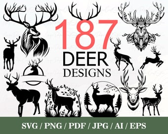 187 Reh SVG | Reh png | Reh jagd svg | Hirschkopf SVG | Reh Silhouette | Reh Vektor | Reh Jagd Svg Dateien | HirschGeweih svg