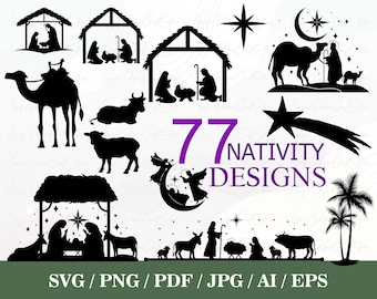 Nativity Silhouette Bundle SVG | Nativity Scene Svg | Nativity Scene Vintage | Holy Night Clipart | Silent night Svg | Nativity Cut File