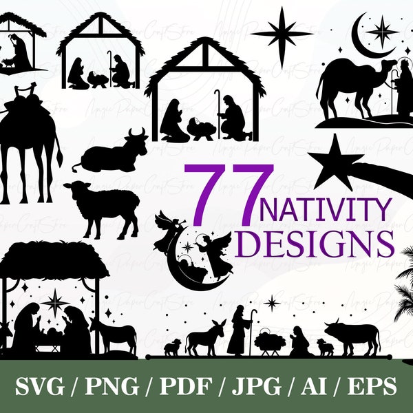 Nativity Silhouette Bundle SVG | Nativity Scene Svg | Nativity Scene Vintage | Holy Night Clipart | Silent night Svg | Nativity Cut File