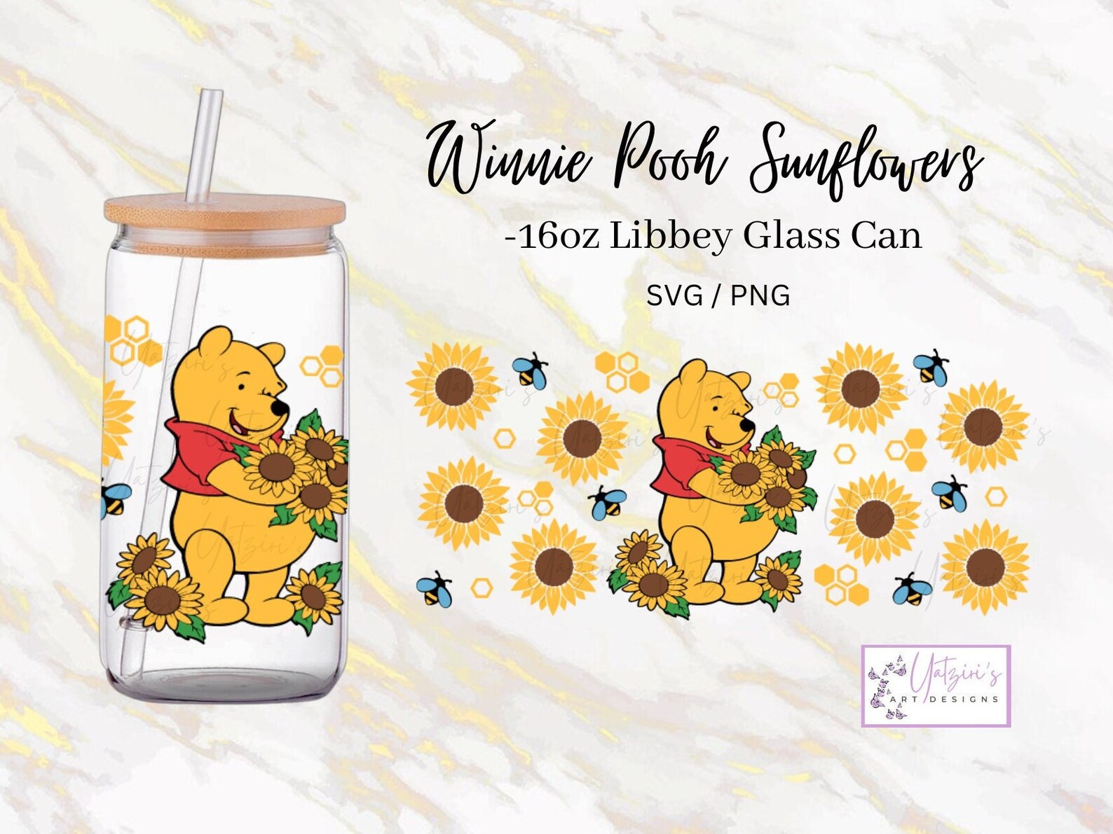 16oz Winnie the Pooh Sunflower Cup Wrap Layered Sunflower Etsy
