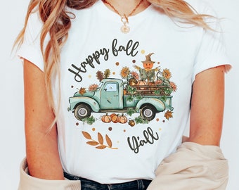 Camisa Happy Fall Yall Truck, trajes de otoño, camisa de calabaza, camiseta de temporada de otoño, camisa de Acción de Gracias, camisa de camión vintage, camisas para el otoño, Hola otoño