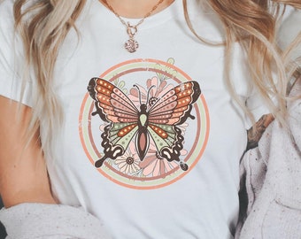 Groovy Butterfly Shirt, Retro Groovy Shirt, Summer Shirt, Spring Shirt, Butterfly Shirt, Floral Shirt, Groovy Shirt, Hippie Shirt, 70s Shirt