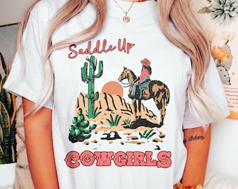 Saddle Up Cowgirls Shirt, Vintage Western Tee, Country Girl T-shirt, Rodeo Horse Tshirt, Desert Cowboy T Shirt, Country Music Outfit, Yeehaw