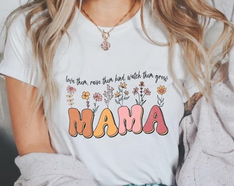 Camisa de mamá floral, camisa de mamá retro, camiseta de mamá retro, camisa de flores silvestres, camisa de mamá maravillosa, camisa de flores retro, regalo del día de la madre, camiseta de mamá