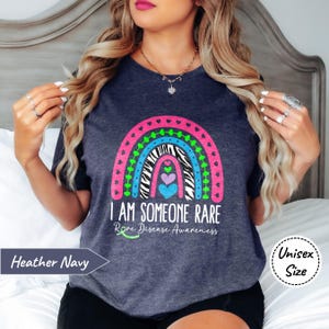 Rare Disease Awareness Shirt • I Am Someone Rare T-Shirt • Rare Disease Day Tshirt • Adult and Youth Size • Premium Soft Cotton Tee Heather Navy