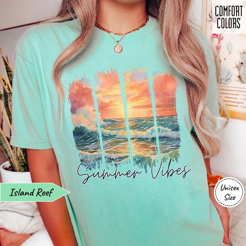 Camiseta de verano con atardecer • Camiseta con ambiente playero • Camiseta con colores cómodos • Camiseta de vacaciones de verano • Camiseta de viaje de chicas a juego • Camiseta con vida en el lago • Regalo para maestros imagen 5