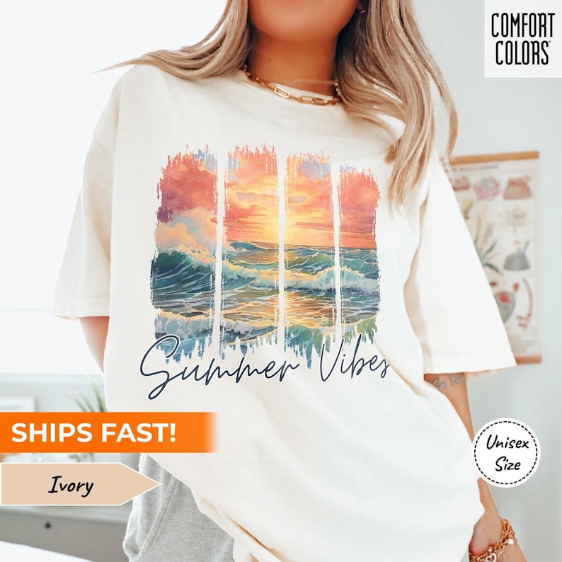 Camiseta de verano con atardecer • Camiseta con ambiente playero • Camiseta con colores cómodos • Camiseta de vacaciones de verano • Camiseta de viaje de chicas a juego • Camiseta con vida en el lago • Regalo para maestros imagen 1