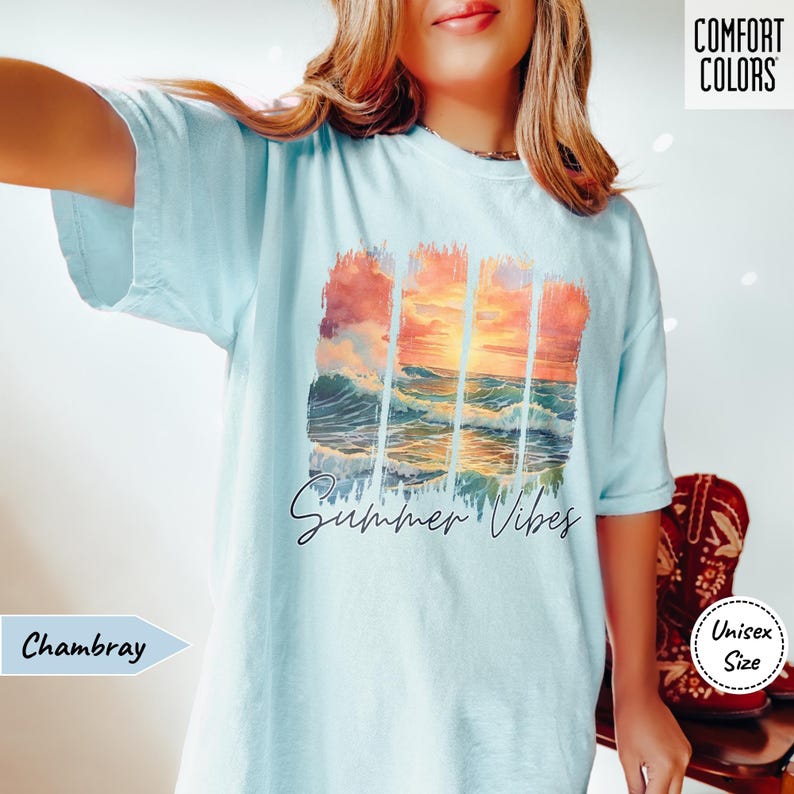 Camiseta de verano con atardecer • Camiseta con ambiente playero • Camiseta con colores cómodos • Camiseta de vacaciones de verano • Camiseta de viaje de chicas a juego • Camiseta con vida en el lago • Regalo para maestros imagen 2