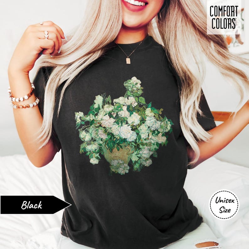Van Gogh Roses Shirt • Comfort Colors® Shirt • Dark Academia Tshirt • Gift for Art Teacher, Lover or Professor • Floral Artsy Botanical Tee image 3