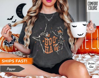 Chemise d'Halloween squelette dansant Comfort Colors® • T-shirt Western Boo Haw • T-shirt cow-girl country • T-shirt cow-boy • T-shirt automne amusant