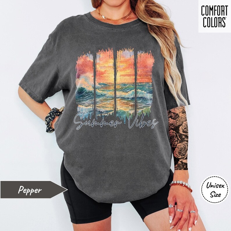 Camiseta de verano con atardecer • Camiseta con ambiente playero • Camiseta con colores cómodos • Camiseta de vacaciones de verano • Camiseta de viaje de chicas a juego • Camiseta con vida en el lago • Regalo para maestros imagen 7