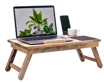 Wooden laptop stand, Gift for him and her, Handcrafted laptop holder for ergonomic work, Laptop tray, Working from home, Breakfast tray
