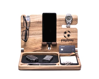 Wood desktop accessory, geschenk für männer, Wooden phone docking station for men, Watch holder, Gift for him