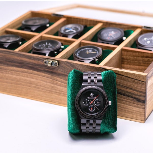 Wooden watch box, Christmas gift for him, Watch case for men, Watch box, Wooden watch organizer, Uhrenbox, Boite montre, Watch pillows