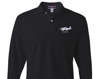 Pilot's Pride Long Sleeve Polo: Embroidered Cirrus Plane, SR-22 With Custom Tail Number