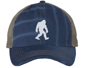 Distressed Bigfoot Yeti Silhouette Trucker Hat for Outdoors, Camping Hat, Hiking Hat, Outdoors Gift, Sasquatch Trucker Hat