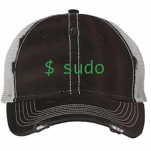 Sudo Command Distressed Trucker Hat | Linux Sysadmin Embroidered Mesh Back Cap