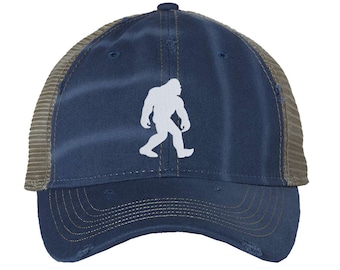 Distressed Bigfoot Yeti Silhouette Trucker Hat For Outdoors, Camping Hat, Hiking Hat, Outdoors Gift, Sasquatch Trucker Hat