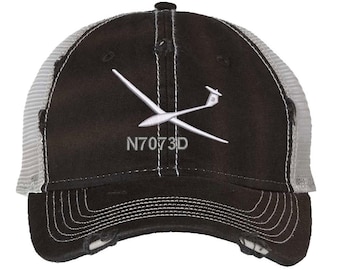 Flying Glider Aircraft With Custom Tail Number Trucker Hat, Soaring Plane Trucker, Gliding Aircraft Custom N Number Hat