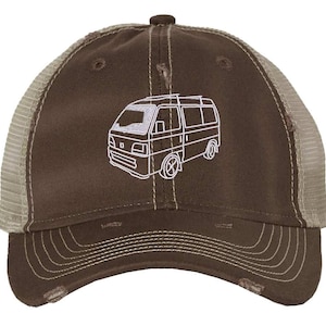 JDM Kei Van Distressed Trucker Hat | Japanese Mini Van Embroidered Mesh Back Cap