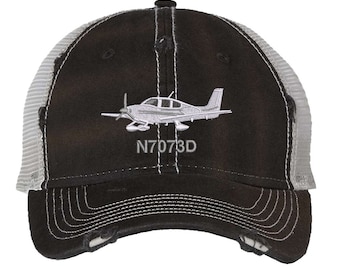 Distressed Cirrus Airplane Trucker Hat With Custom Tail Number, Cirrus Custom Tail Number, Pilots Gift, Cirrus Custom N Number