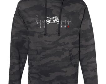 Motorcycle Heartbeat Graphic Hoodie | Motorcycle Rider Pullover Sweatshirt