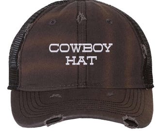 Cappello da cowboy iconico, cappellino da camionista effetto invecchiato / berretto con retro in rete ricamato in stile western country