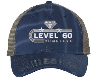 60th Anniversary Trucker Hat - Level 60 Completed Embroidered Mesh Snapback
