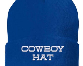 Cowboy Hat Icon Embroidered Cuffed Beanie | Western Country Knit Winter Hat