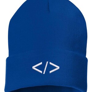 Gorro de punto minimalista con puño bordado con símbolo de programación / Gorro de invierno de punto para programadores
